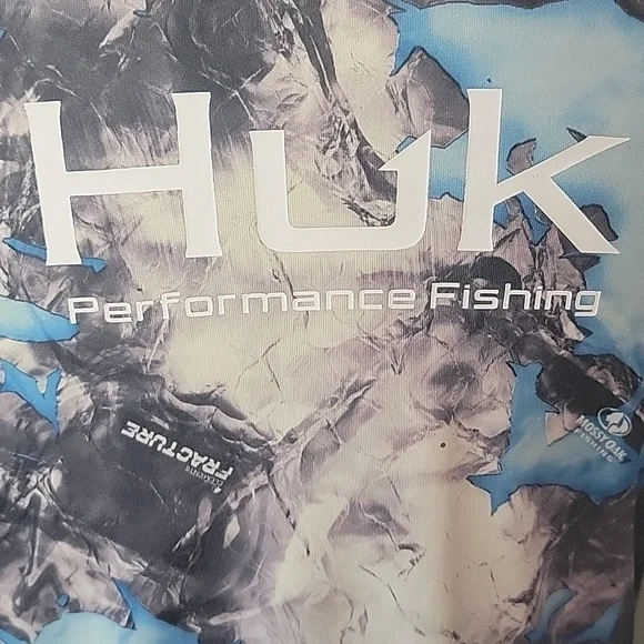 HUK Performance‎ Fishing Blue Gray Camo Activewear Long Sleeve Crewneck Shirt YL - Picture 3 of 7